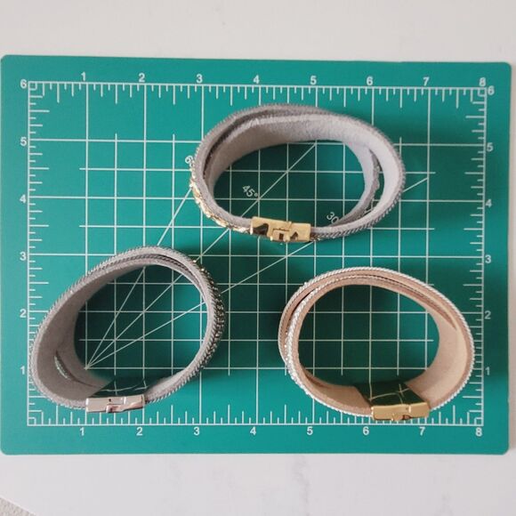 3 pc faux Leather Wrap Multilayer Bracelets Rhinestone Magnetic Closure Boho - Picture 6 of 10